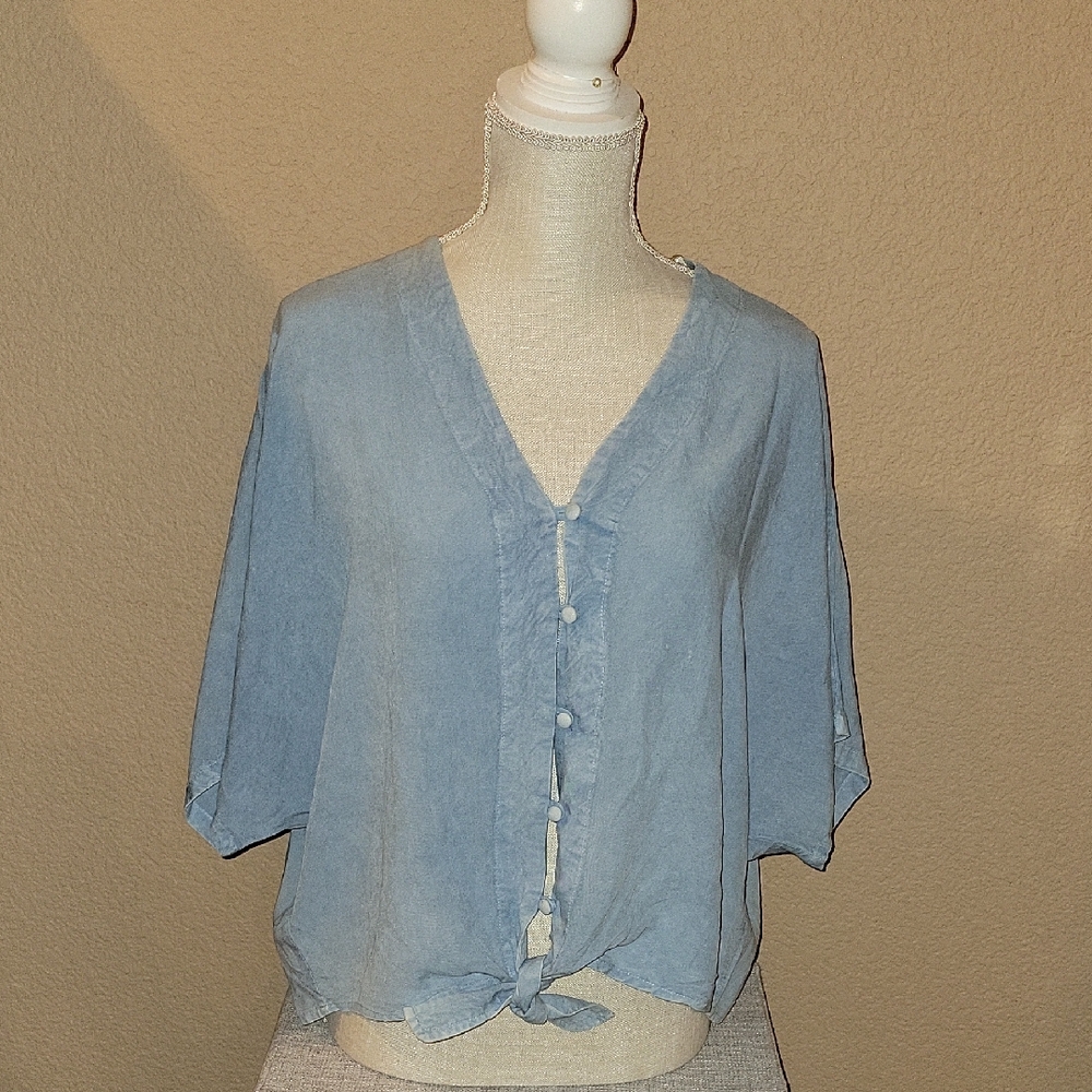 Elegant Sky Blue V-Neck Blouse